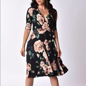 Unique Vintage | Romantic retro rose wrap dress